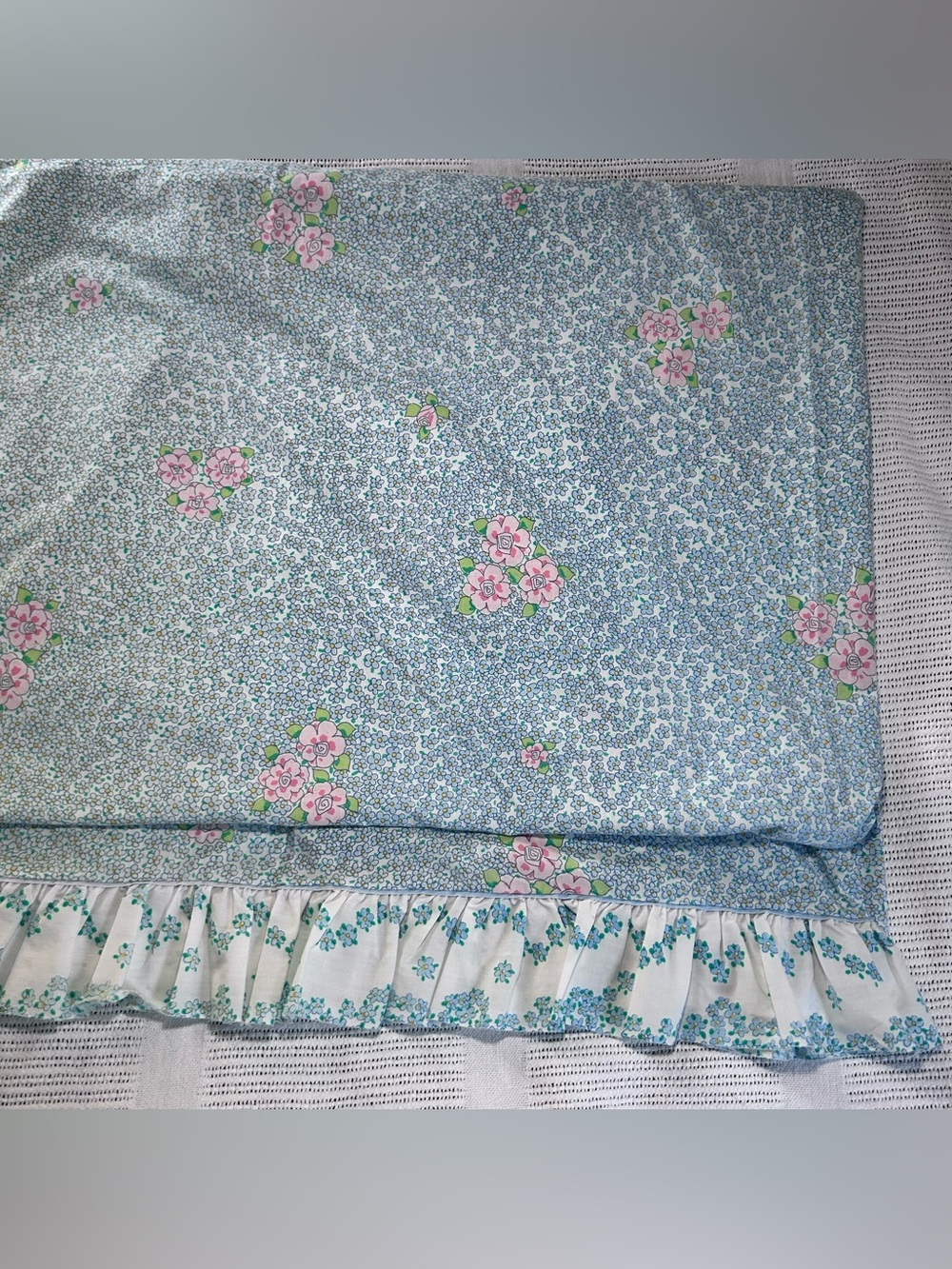 Barbara Brody Martex Blue Daisy Floral Ruffle Twin Sheet Set Fitted & Flat